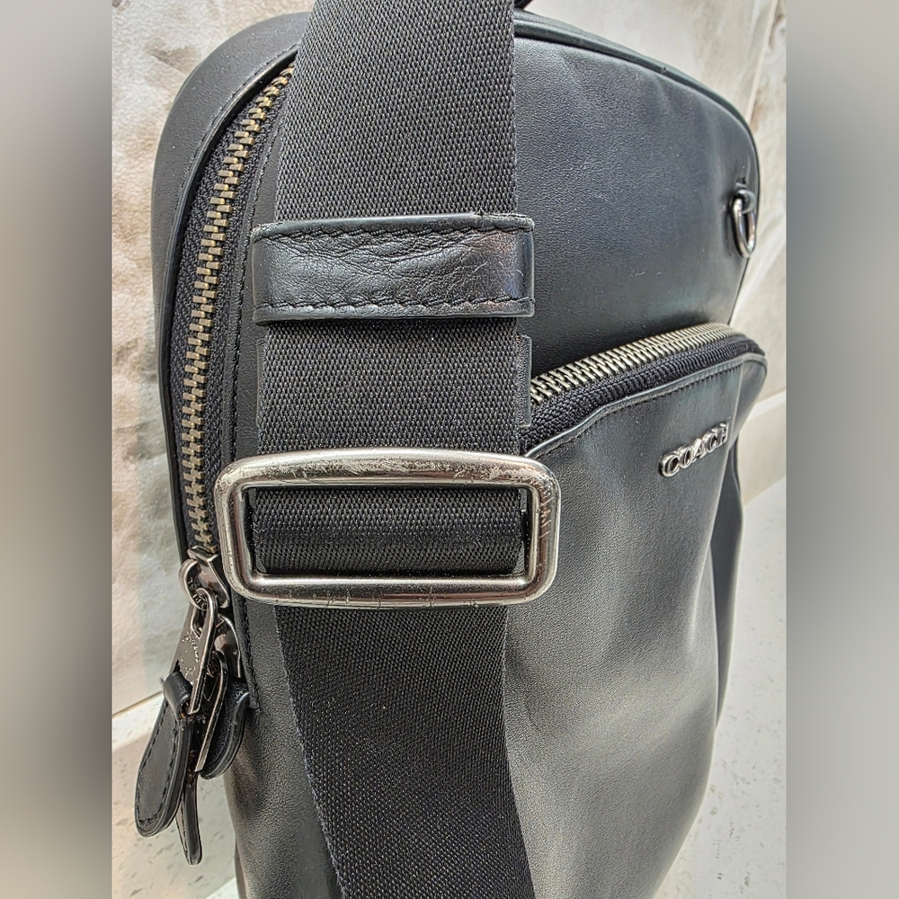 Coach "Graham" Men's Collection Unisex Black Leather Slingback w Gunmetal - Picture 3 of 15